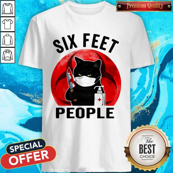 Black Cat Face Mask Six Feet People Murderous Cat With Knife Sunset Shirt