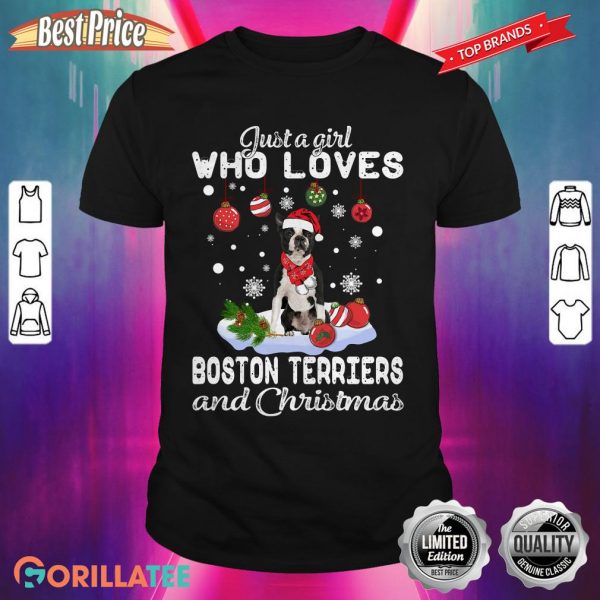 Christmas Girl Black Boston Terrier Classic Shirt