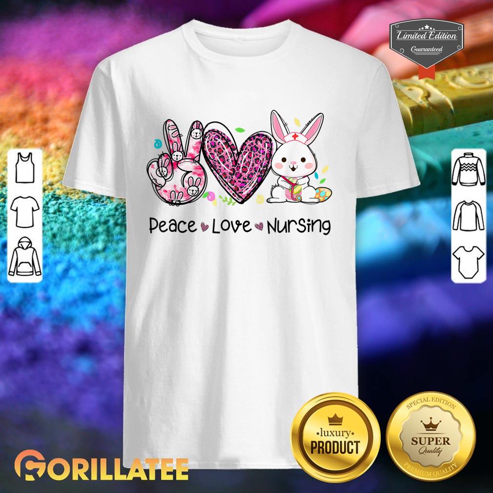 Peace Love Nursing Easter Leopard Heart Bunny Nurse Life RN Shirt
