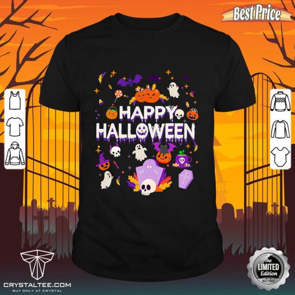 Happy Halloween Scary Retro Kids Boo Ghost Pumpkin Skeleton Shirt