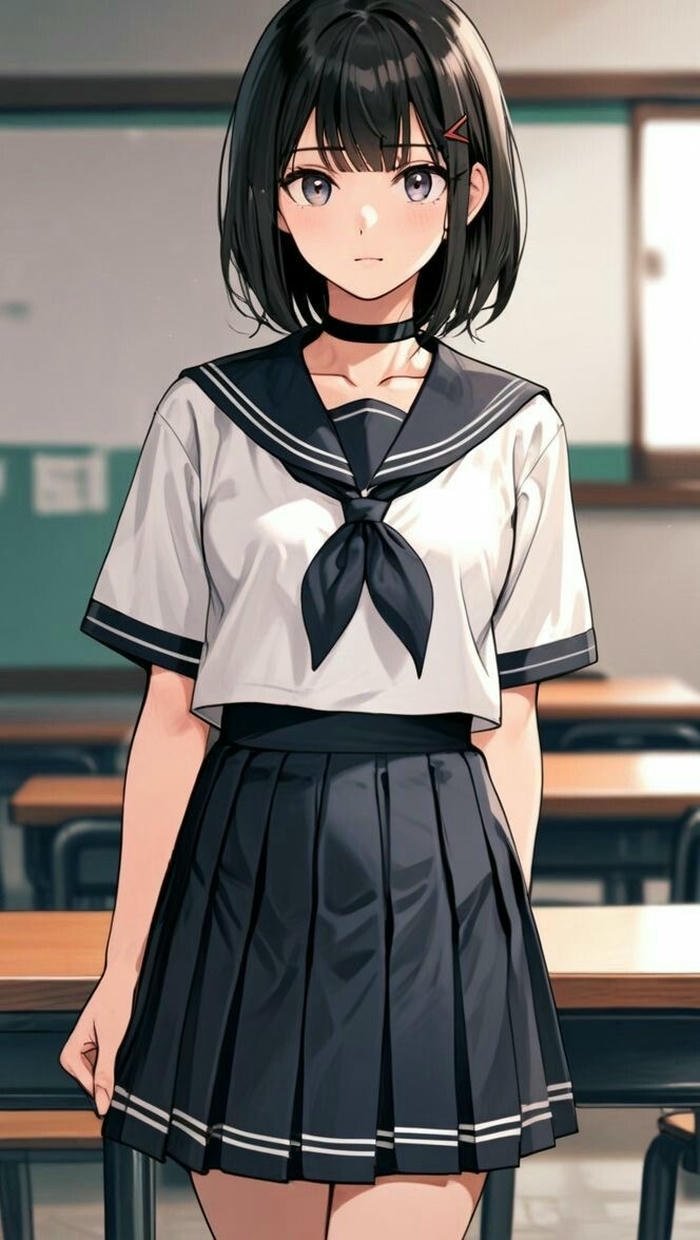 Hình anime học sinh tóc ngắn Hình anime học sinh tóc ngắn