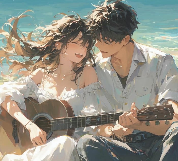 Hình anime tình yêu bên biển Hình anime tình yêu bên biển