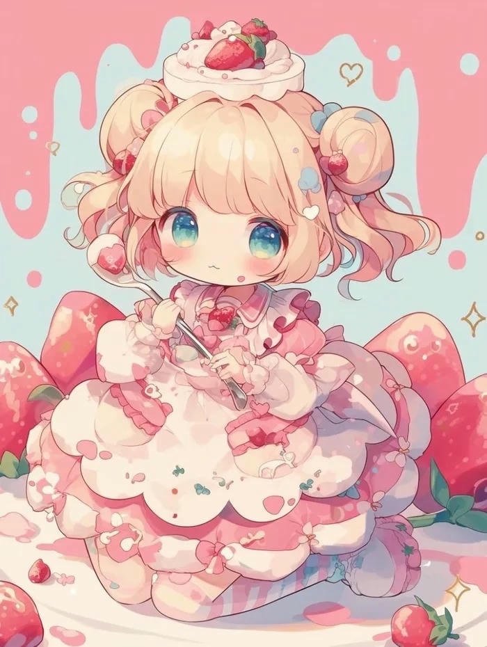 Ảnh anime chibi bánh dâu dễ thương