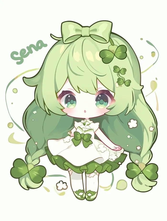 Ảnh anime chibi màu xanh lá