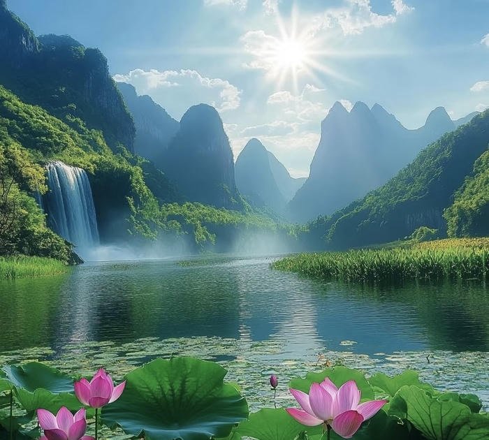 Ảnh hoa sen mang phúc khí