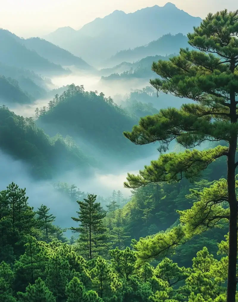 Hình nền phong cảnh núi rừng tông màu tự nhiên