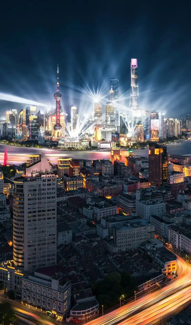 Hình nền thành phố đêm bầu trời rực sáng