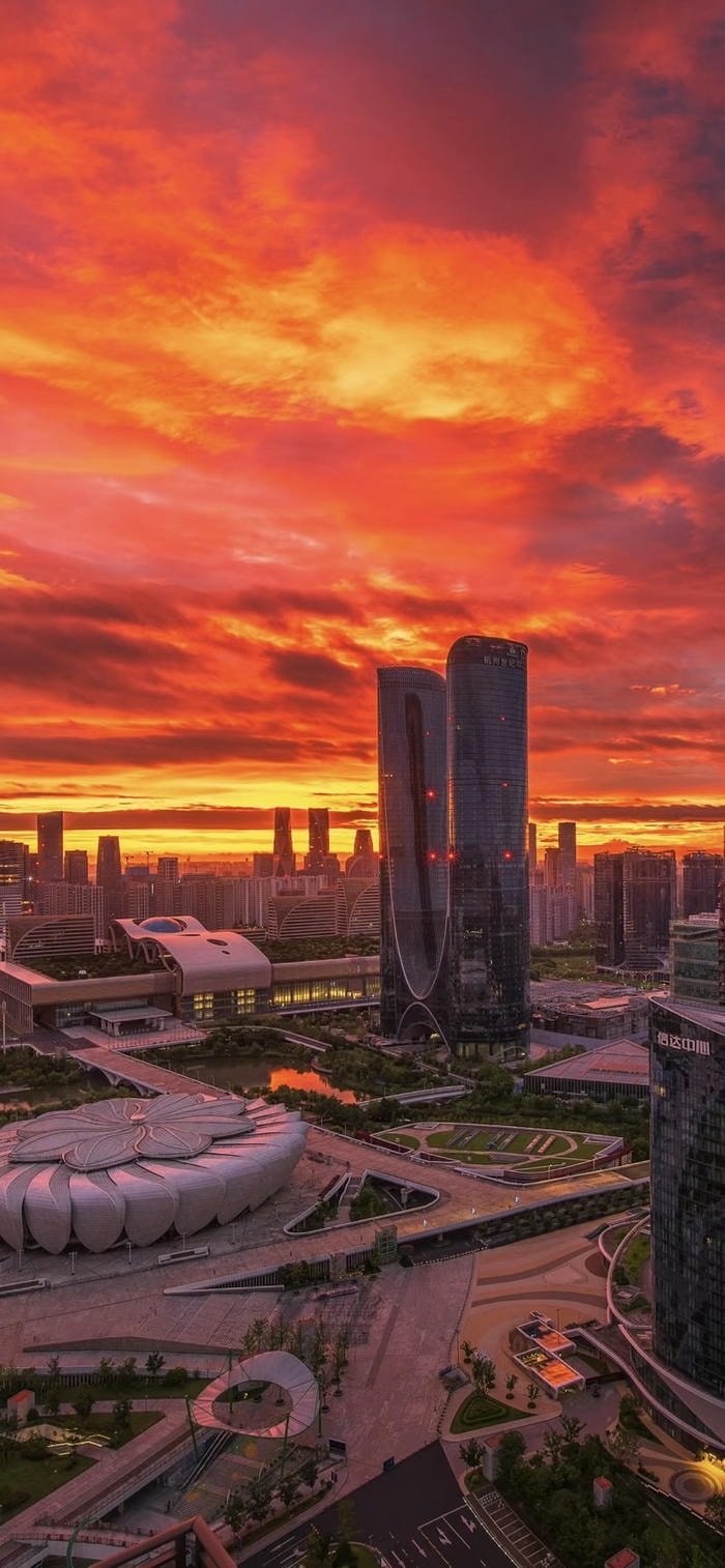 Hình nền thành phố hoàng hôn đẹp