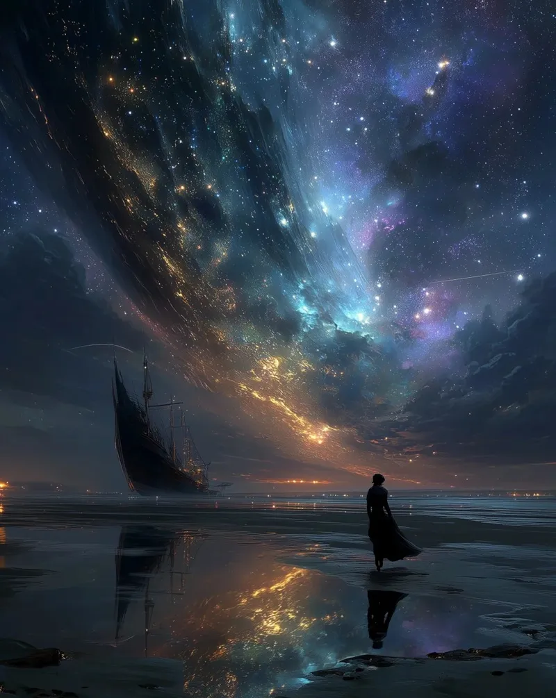 Hình nền vũ trụ huyền bí ánh sáng lung linh