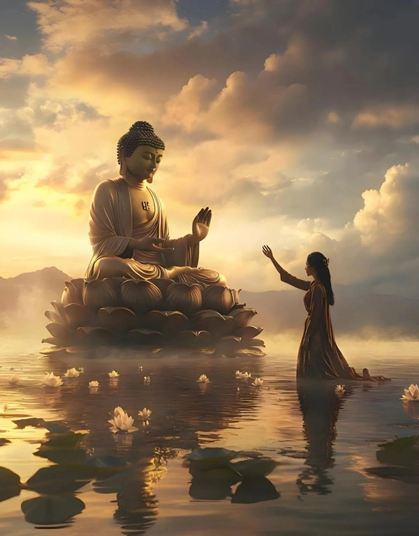 Hình tượng Phật an lành ánh sáng nhẹ nhàng