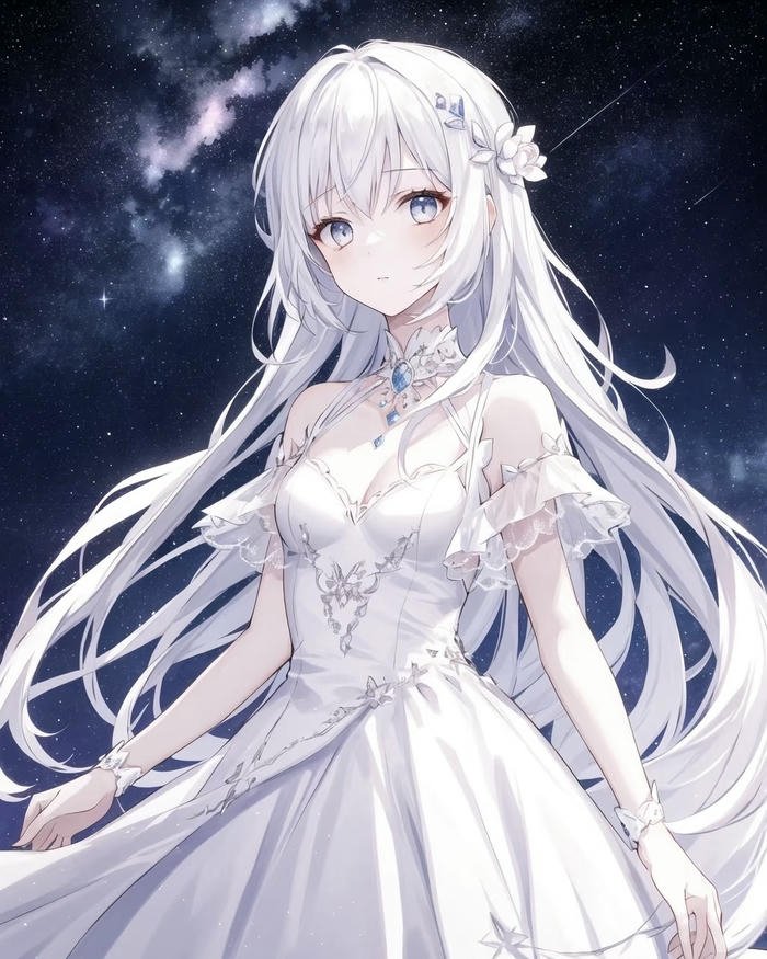 cô gái anime tóc xám nhạt