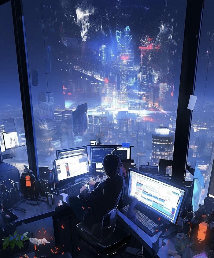 hacker anime đeo tai nghe