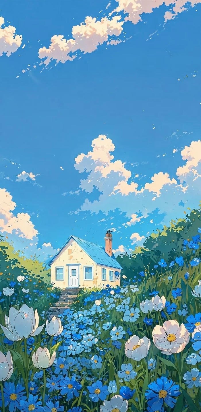 hình nền 4k nhà trong rừng hoa