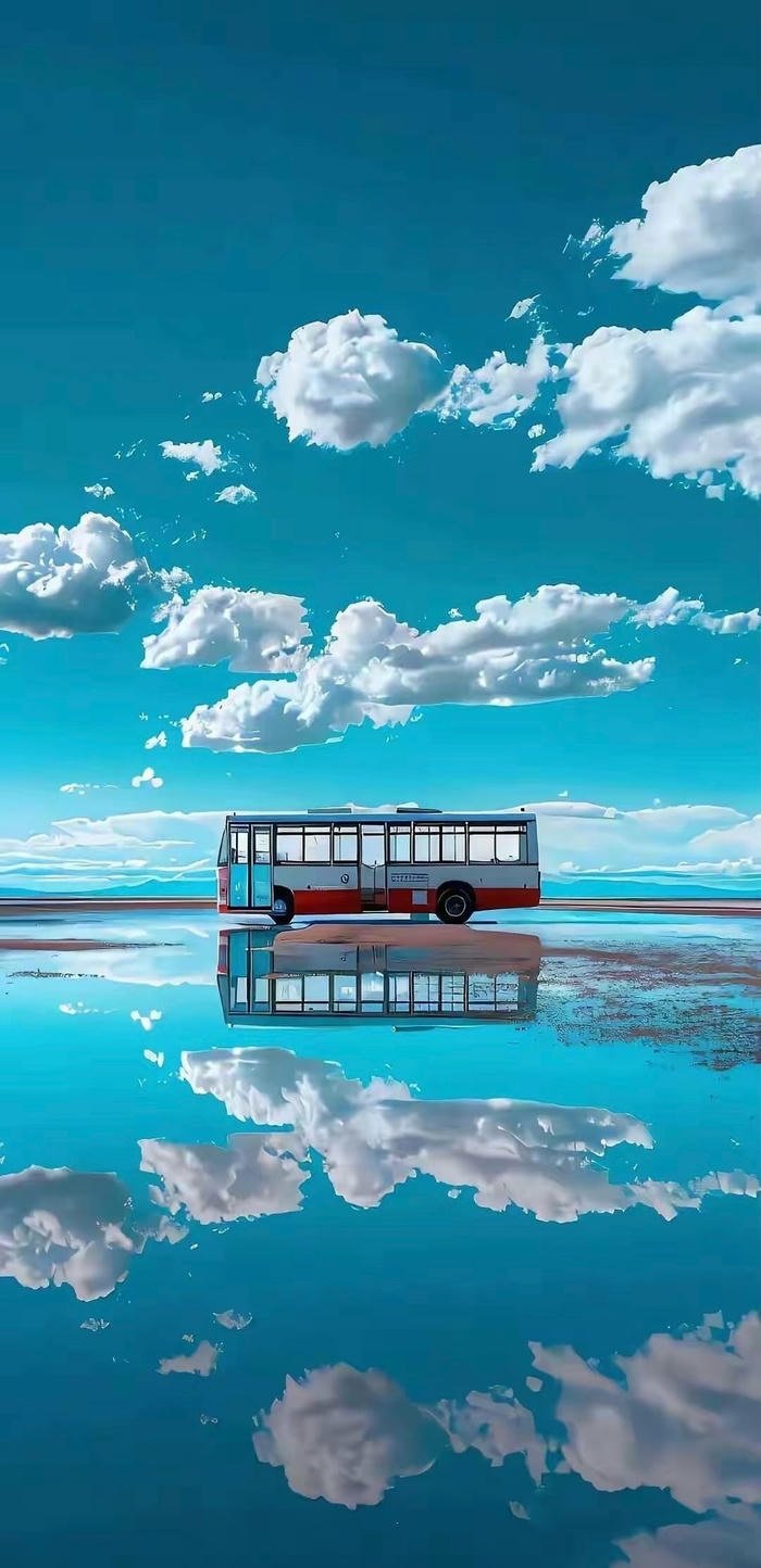 hình nền 4k xe bus trên biển