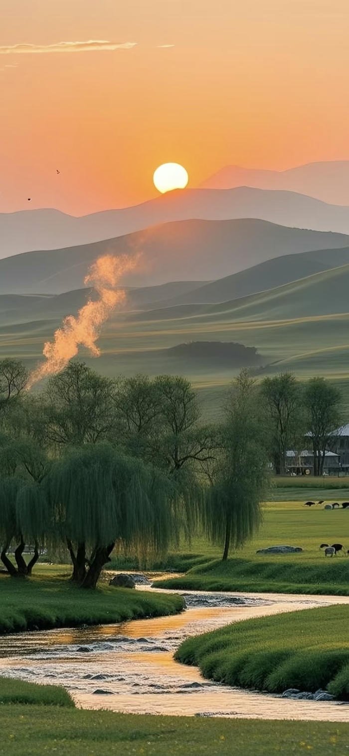 hình nền hoàng hôn núi non