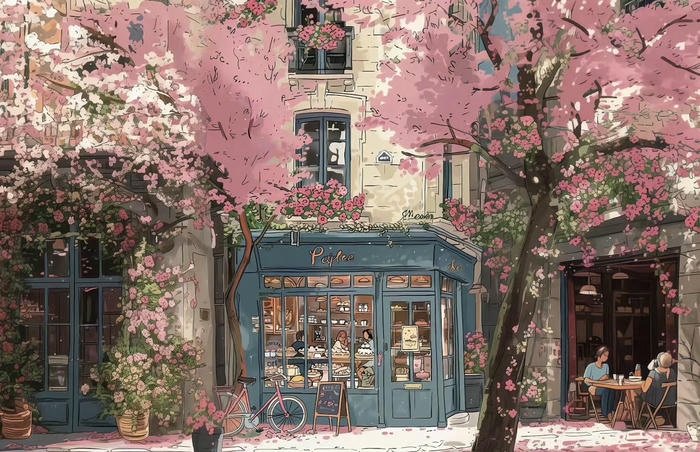 hình nền máy tính góc phố màu hồng