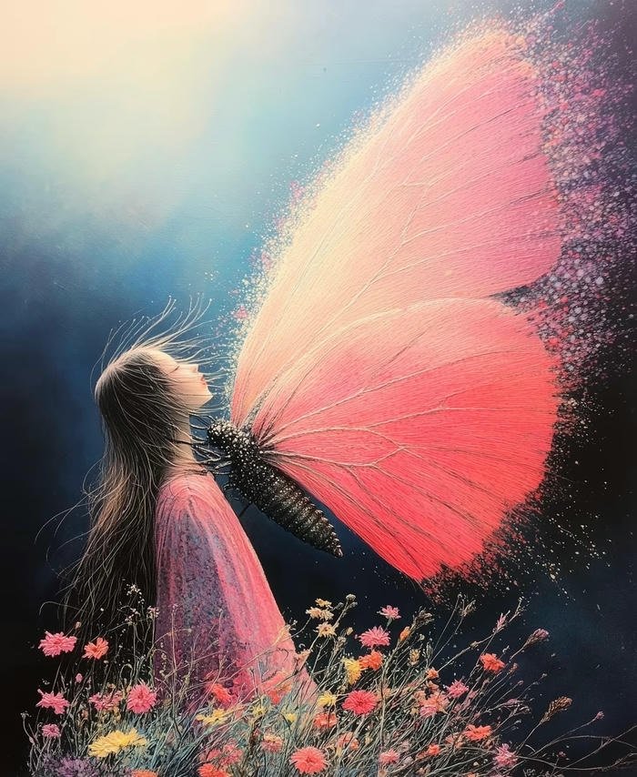 hình nền nghệ thuật bướm và cô gái