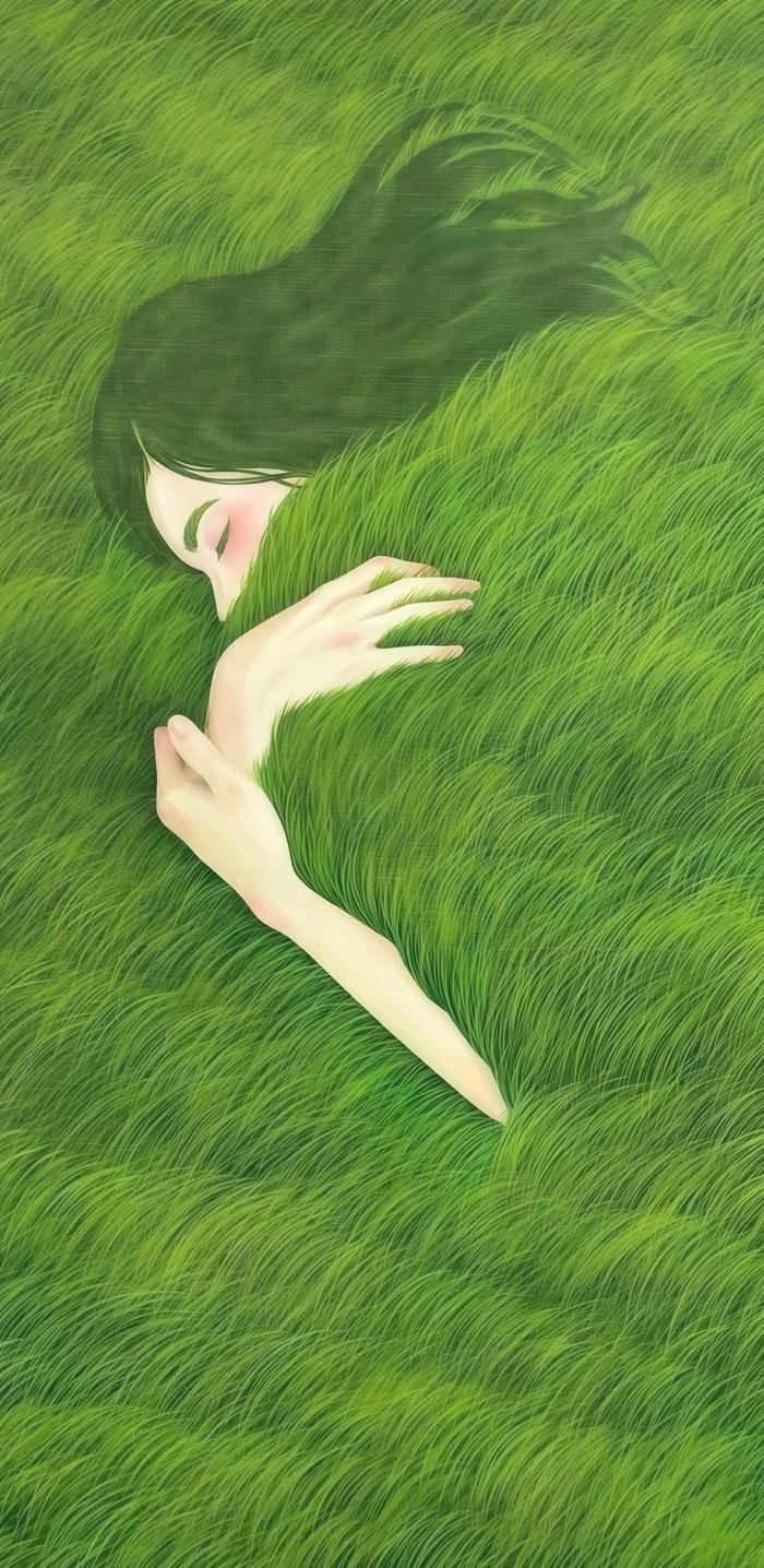 hình nền nghệ thuật cô gái ôm đồng cỏ