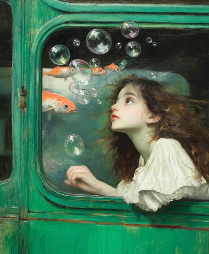 hình nền nghệ thuật cô gái và cá