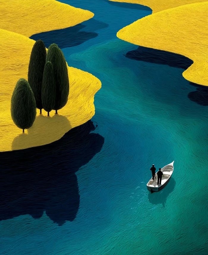 hình nền nghệ thuật thuyền trên sông