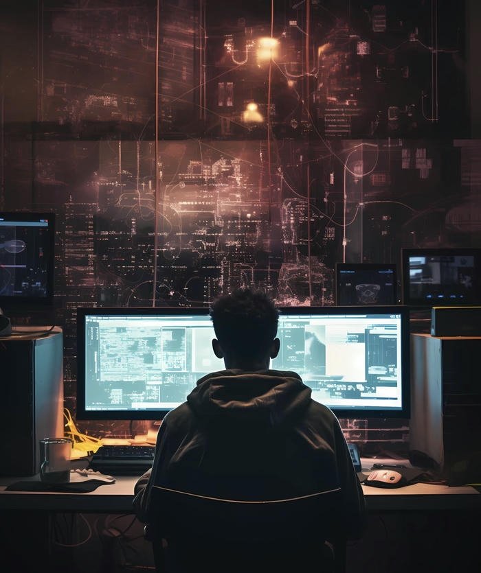 nhân vật anime hacker trong phòng tối