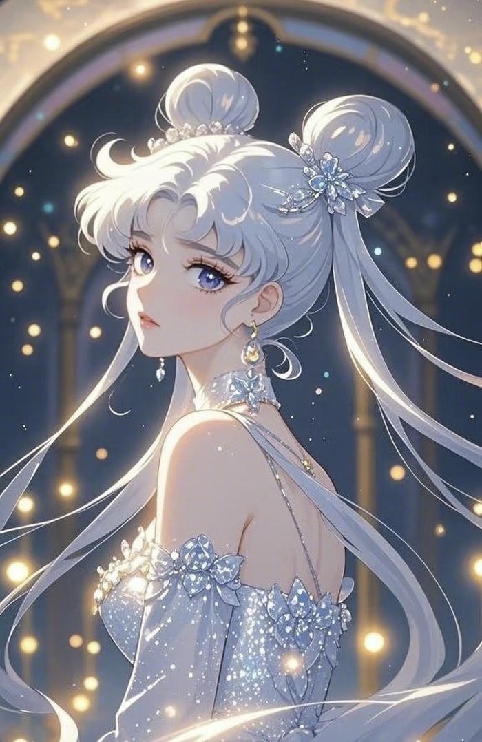 nữ anime sở hữu mái bạc dài