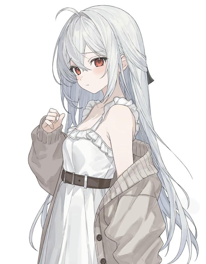 nữ anime tóc bạc thướt tha