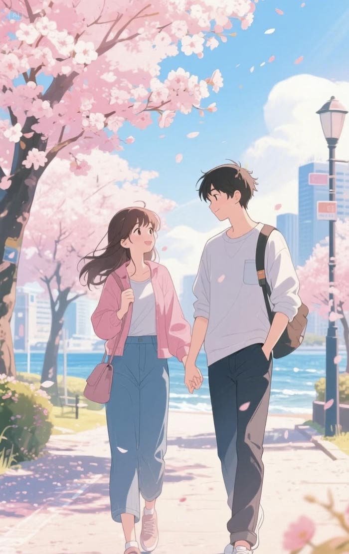 vẻ lãng mạn anime hạnh phúc