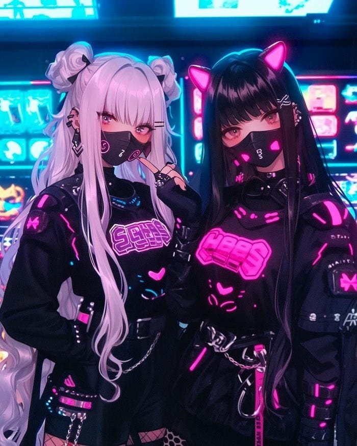 Ảnh anime cyberpunk ánh sáng tím