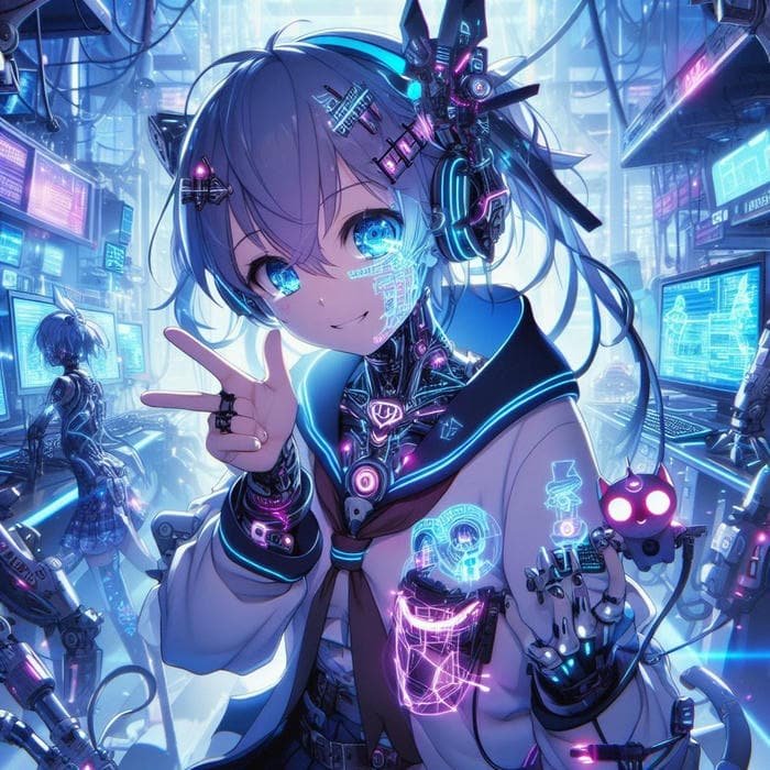 Ảnh anime cyberpunk công nghệ cao cấp