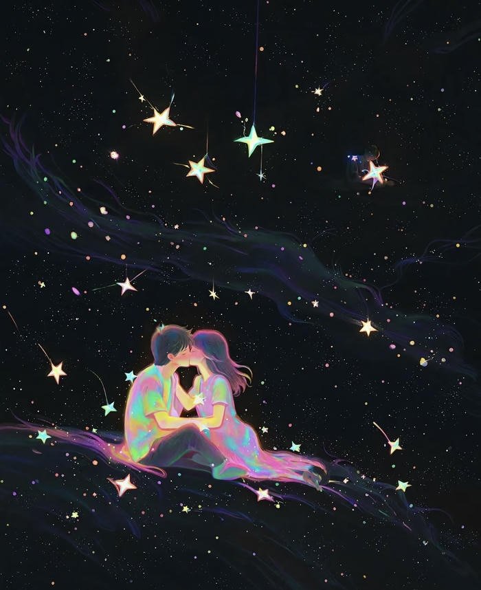 Ảnh anime đôi lãng mạn đêm gió nhẹ