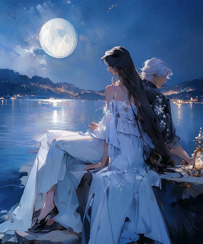 Ảnh anime đôi lãng mạn dưới ánh trăng