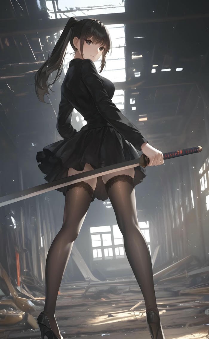 Ảnh anime nữ kiếm sĩ lạnh lùng dáng đứng mạnh