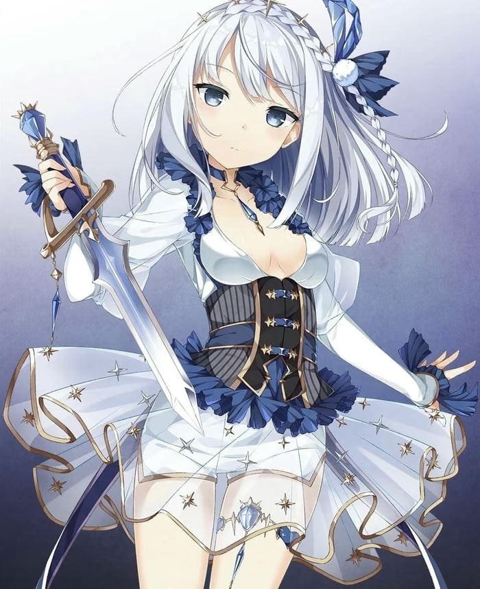 Ảnh anime nữ kiếm sĩ lạnh lùng tóc dài gió thổi