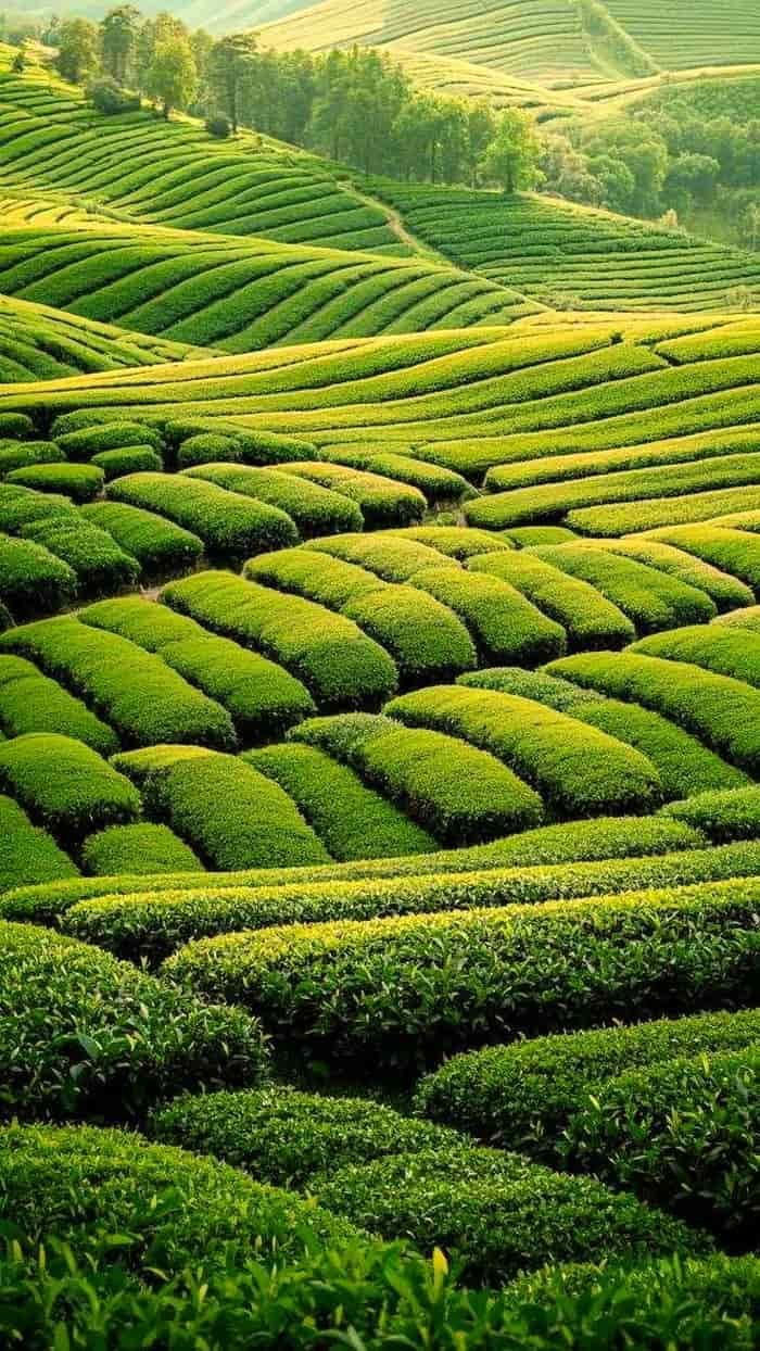 Ảnh nền đồi chè xanh dịu mắt