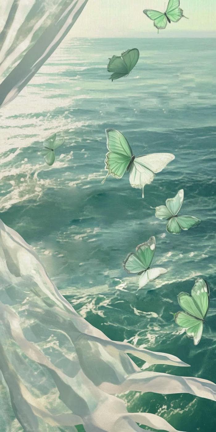 Ảnh nền xanh ngọc hài hòa bướm bay