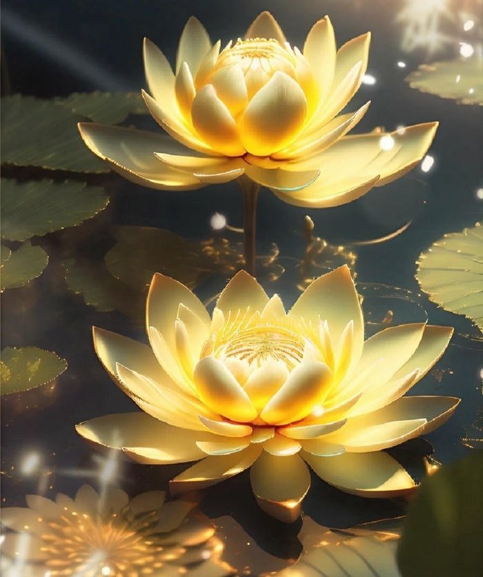 Ảnh phong thủy hoa sen vàng hài hòa