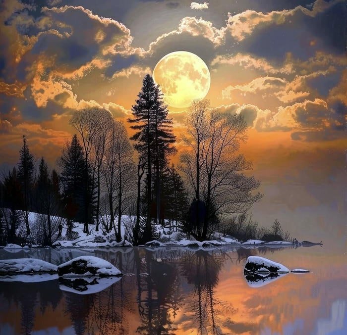 Ảnh phong thủy trăng tròn yên tĩnh