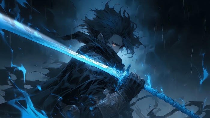 Chiến binh bóng tối anime cầm kiếm sáng