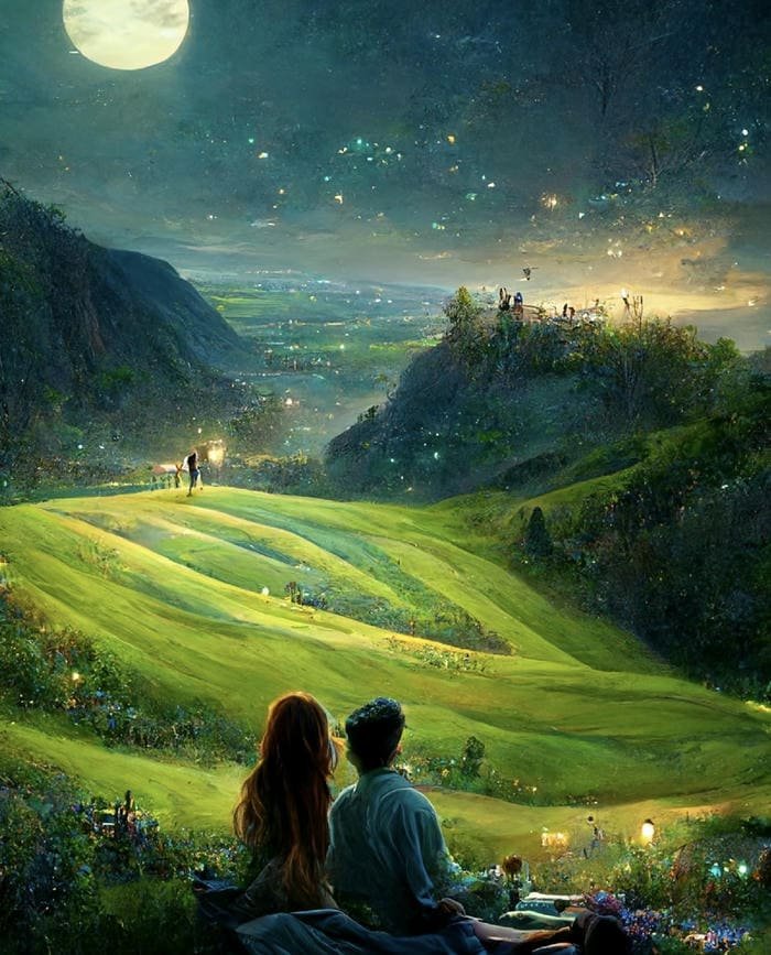 Hình ảnh anime đôi lãng mạn đêm yên tĩnh