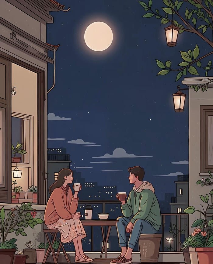 Hình ảnh anime đôi lãng mạn ngồi cạnh nhau