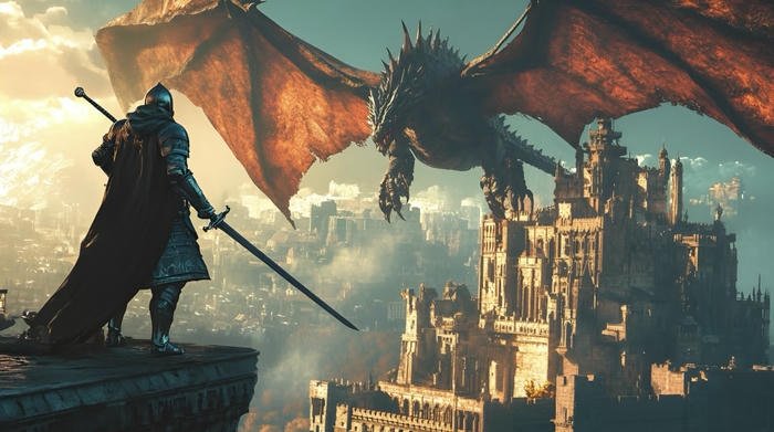 Hình ảnh anime kỵ sĩ rồng giữa bầu trời