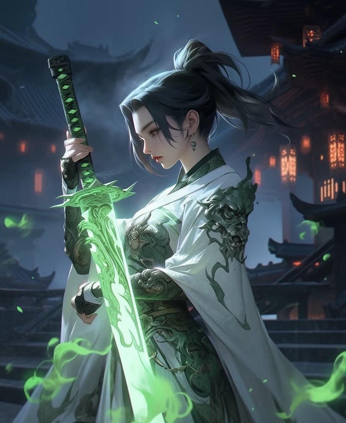 Hình ảnh anime nữ kiếm sĩ lạnh lùng ánh mắt sắc