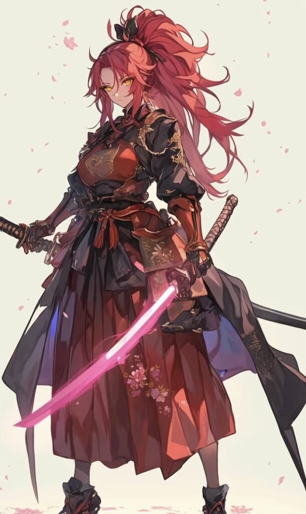 Hình ảnh anime nữ kiếm sĩ lạnh lùng giữa rừng sâu