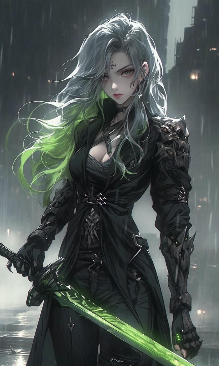 Hình ảnh anime nữ kiếm sĩ lạnh lùng tay cầm kiếm