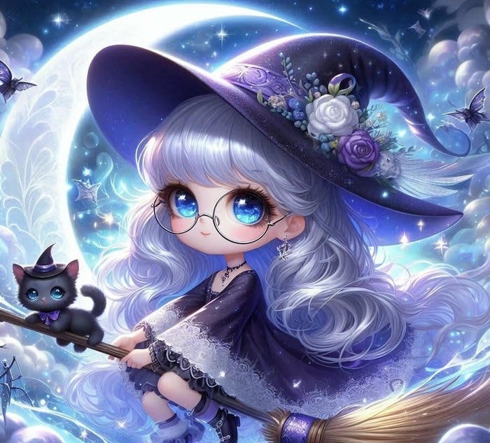 Hình ảnh anime phù thủy dễ thương cầm chổi