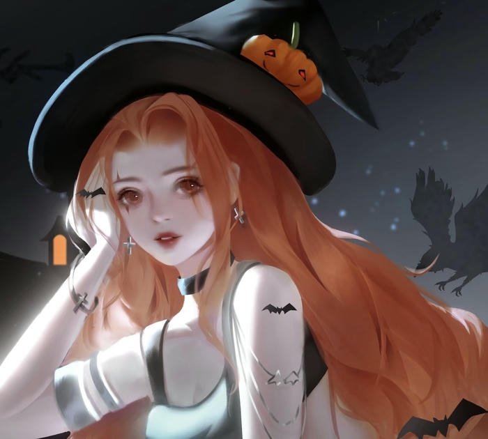 Hình ảnh anime phù thủy dễ thương khuôn mặt sáng