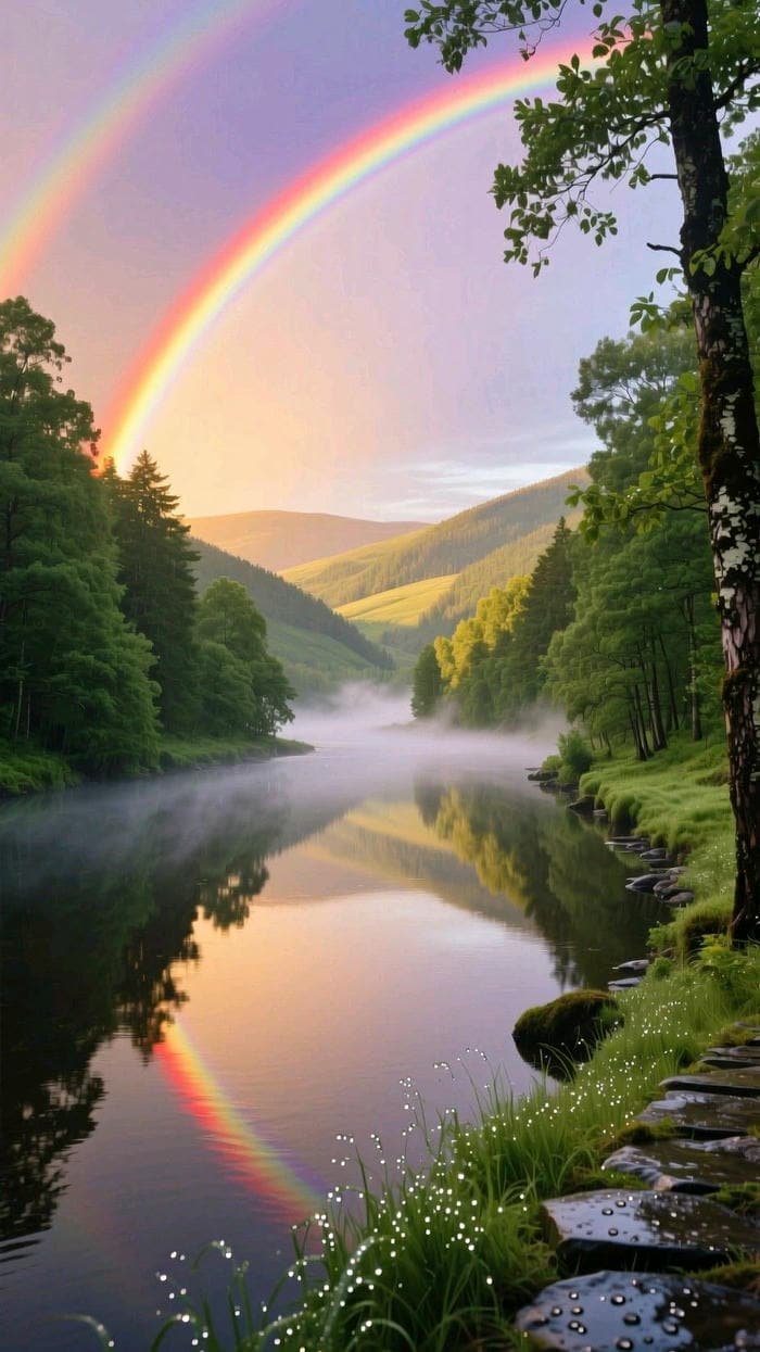 Hình ảnh cầu vồng rực rỡ yên bình