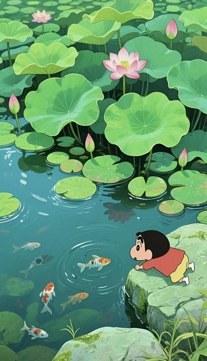 Hình ảnh nền mặt hồ yên bình hoạt hình