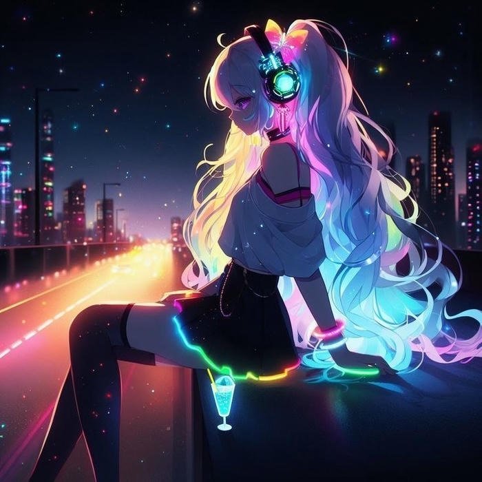 Hình anime cyberpunk không gian đô thị